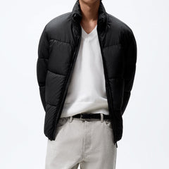 Threebooy Mens Casual Pocket Decoration Jacket Genderless Autumn Winter Casual Simple Loose Solid Color Stand Collar Cotton Coat Unisex