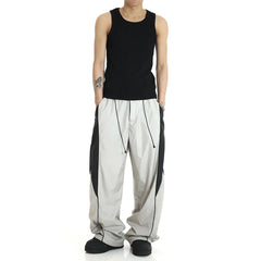 Threebooy Mens Retro Wide-Leg American Contrasting Color Sweatpants Genderless Street Loose Drawstring Casual Floor-Length Pants Unisex