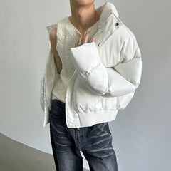 Threebooy Mens Solid Color Stand-Up Collar Cotton Casual Autumn Winter Genderless Fashion Youth Trend Korean Style Bread Jacket Unisex