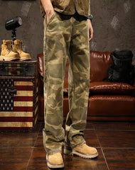 Threebooy Vintage Multi-pocket Camouflage Cargo Pants For Men High Street Y2k Loose Straight Trousers Spring Autumn Washed Denim Jeans