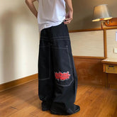Threebooy Hip Hop Graphics Embroidery Men's Jeans High Street Trendy Loose Wide Leg Denim Pants Spring Autumn Fashion Casual Trousers