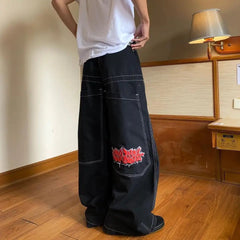 Threebooy Hip Hop Graphics Embroidery Men's Jeans High Street Trendy Loose Wide Leg Denim Pants Spring Autumn Fashion Casual Trousers