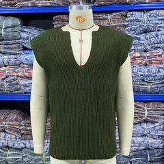 Threebooy Spring Autumn Men Knitted Vest V-Neck Sleeveless Sweater Vintage Oversize Loose Knit Tank Tops Leisure Waistcoat Streetwear