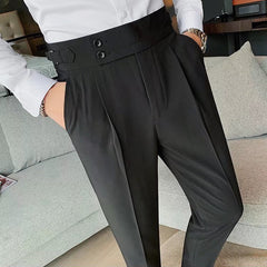 Threebooy Fashion Slim Fit Pencil Pants Naples Suit Pant For Men High Waist Button Business Casual Straight Trousers Korean Cropped Pants