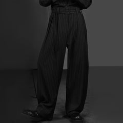 Threebooy Mens Sets Vertical Striped Shirt Belt Trousers Two-Piece Sets Fashionable Personality Versatile Sets Men'S Clothing Autumn