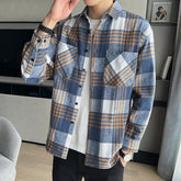 Threebooy High Quality Vintage Mens Plaid Shirt Fall Long Sleeve Loose Casual Top Fashion Trend Streetwear Shirts Clothing For Men
