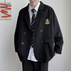 Threebooy Mens Dk Uniform Casual Suit Jacket Youthful Trend Versatile College Style Temperament High School Student Jacket Men'S Clothing