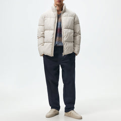 Threebooy Mens Casual Pocket Decoration Jacket Genderless Autumn Winter Casual Simple Loose Solid Color Stand Collar Cotton Coat Unisex