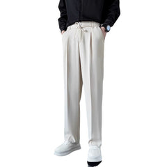 Threebooy Korean Men Casual Suit Pants Elastic Waist Straight Wide leg Trousers Spring Autumn Fashion Youth Pant Streetwear High Quality
