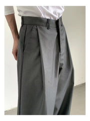 Threebooy Korean Gray Casual Suit Pants Men Pleated Loose Wide Leg Pant Spring Autumn New Fashion Design Sense Trendy Trousers Streetwear
