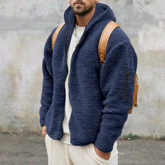 Threebooy New Men's Hooded Jacket Autumn Winter Solid Polar Fleece Warm Long Sleeve Casual Loose Coat Fashion Hoodies Outerwear For Men