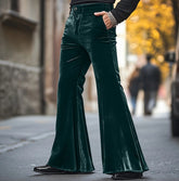 Threebooy High Street Velvet Flared Pants For Men Vintage Slim Fit Suit Trousers Spring Autumn Fashion Comfort and Soft Pant Streetwear
