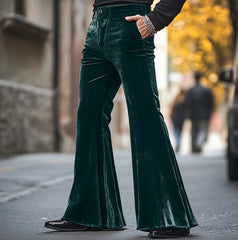 Threebooy High Street Velvet Flared Pants For Men Vintage Slim Fit Suit Trousers Spring Autumn Fashion Comfort and Soft Pant Streetwear
