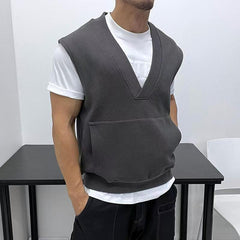 Threebooy Oversized Men Vest Spring Autumn V-neck Sleeveless Sweatshirt Fashion Leisure Tank Top Fat Tshirts Coat Plus Size Suitable 150KG