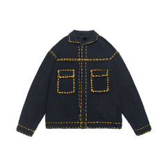 Threebooy American Jacquard Vintage Knitted Jacket For Men Autumn Winter Turndown Collar Sweater Cardigan Fashion Streetwear Kint Tops
