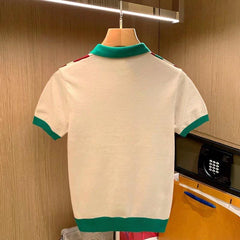 Threebooy British Style Luxury Men Knitting Polo Shirt Stripe Short Sleeved Lapel Button Men's T Shirts Spring Summer Fashion Slim Tops