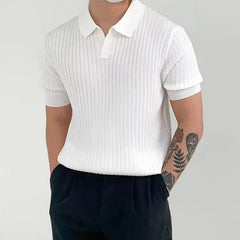Threebooy Fashion Solid Color Ribbed Knit Polo Shirt Men Slim Fit half Sleeve Tops Tee Summer Temperament Youth Polos Tshirts Clothing