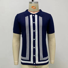 Threebooy Summer Striped Sweater Men Newest Knit Poloshirt Business Casual Cardigan Tees Streetwear Tshirt Top Ice Silk Fabric Polo Blouse
