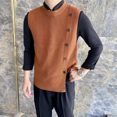 Threebooy Asymmetric Design Men's knitted Vest Spring and Autumn Sleeveless O-neck Sweater Coat Korean Fashion Tank Tops Male Waistcoat
