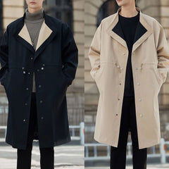 Threebooy Mens Windbreaker Contrasting Colors Business Casual Cape Jacket Fall Streetwear Trendy Temperament Long Coat Men'S Clothing 2024