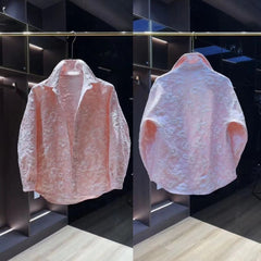 Threebooy Relief Jacquard Design Shirt For Men Spring Autumn Long Sleeve Tops Streetwear Trendy Loose Anti-wrinkle Shirts Versatile
