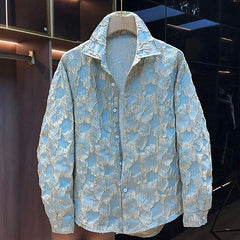 Threebooy Relief Jacquard Design Shirt For Men Spring Autumn Long Sleeve Tops Streetwear Trendy Loose Anti-wrinkle Shirts Versatile