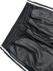 Threebooy Men's PU Leather Pants, 45% Polyurethane 55% Polyester, All-Season Street Style Straight Leg with Side Stripe Design, Loose Fit Woven Trousers, Allseason Pants | Modern Loose Pants | Drawstring Waistband