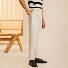 Threebooy Men Naples Suit Pants High Waist Paris buckle Straight Trousers Spring Autumn Fashion Business Casual Korean Pants Streetwear