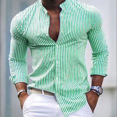 Threebooy Fashion Men's Striped Shirt Spring Autumn Long Sleeve Stand Neck Oversize Loose Tops Casual Youth Shirts Clothing For Mens