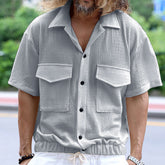 Threebooy Vintage Mens Bubble Shirts Multi Pocket Short Sleeve Tops Summer Loose Casual Cardigan Cargo Polo Shirt Clothing Streetwear