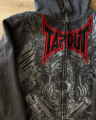 Threebooy 2000s American Tapout Zipper Hoodie Sweatshirt Men Hip Hop Letter Retro Graphic Embroidery Hoodie Jacket Clothes Streetwear