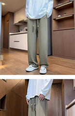 Threebooy Wheat Ear Pattern Knitted Pants Men American Vintage Straight Casual Sweatpants Spring Autumn Fashion Loose Youth Long Trousers
