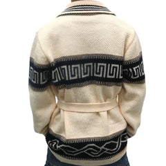 Threebooy Autumn Winter Men Thicken Jacquard Knitted Cardigan Coat Vintage Turndown Collar With Waistband Thick Needle Sweater Streetwear