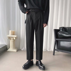 Threebooy Korean Men Casual Suit Pants Dropping Feel Loose Straight Ankle-Length Pants Spring Summer Youth Fashion cropped Trousers