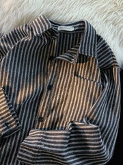 Threebooy New Fashion Cardigan Striped Gray Long Sleeve Shirt, Suitable for All Seasons, Suitable for City Walking Street Outdoor Activities, New Year Christmas, Gift