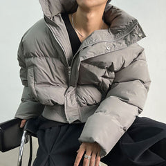 Threebooy Mens Solid Color Stand-Up Collar Cotton Casual Autumn Winter Genderless Fashion Youth Trend Korean Style Bread Jacket Unisex