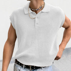 Threebooy Fashion Mens Knit Polo Shirt Sleeveless Lapel Button Loose Tee Tops Spring Summer Casual Trend Polos Tshirt Men Clothing