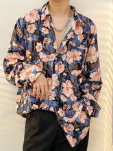Threebooy Men's Vibrant Floral Button-Up Shirt - Retro & Casual Style, All-Season Polyester Fabric, Ideal for City Walks, Parties, Beach Outings & Anniversaries - Machine Washable, Loose Fit with Long Sleeves, Party Fashion|C