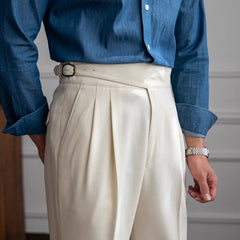 Threebooy Italian Style Naples Suit Pants Men High Waist Straight Trousers Spring Autumn Fashion England Business Casual Pant Streetwear