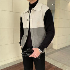Threebooy Patchwork Knitted Cardigan Sweater Autumn Winter Men's Matching Color Casual Loose Knitwear Fashion Sweaters Warm Coat Versatile