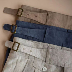 Threebooy British Style Men Gurkha Linen Pant High Waist Straight Ankle-Length Pants Spring Summer High Quality Thin Casual Loose Trouser