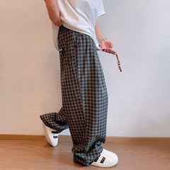 Threebooy Men Y2k Black Gray Contrast Plaid Casual Pants Daily Streetwear Casual Personality Versatile Comfortable Straight Pants Men 2024