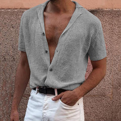 Threebooy Summer Newest Men Short-sleeved Knitted Polo Blouse Tees Cardigan Vintage Casual Lapel Breathable Ice Silk Shirt Sweater T-Shirt