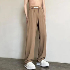Threebooy Suit Pants For Men Fashionable And Elegant Loose Straight Casual Pants British Style Solid Color High-Waisted Wide-Leg Pants