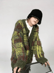 Threebooy Trendy Colorful Knitted Mohair Cardigan na646