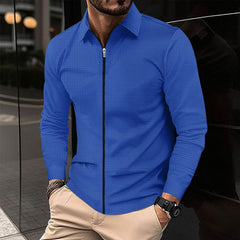 Threebooy Waffle Jacket For Men Solid Zipper Long Sleeve Lapel Cardigan Coat Spring Autumn Casual Polo Collar Jackets Outwear Clothing