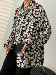 Threebooy Men'S Casual Floral Long-Sleeve Shirt, 100% Polyester Knitted Fabric, All-Over Print, Loose Fit, Lapel Collar, Button Detail, Woven, All-Season Night Out Top