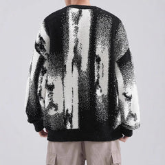 Threebooy Ink Graffiti Collision Color Sweater Men Autumn Winterr Warm Thick Knitting Tops Hip Hop Loose Knitwear Y2K Pullover Streetwear