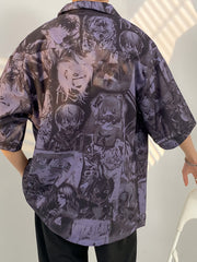 Threebooy Men's Casual Floral Print Polyester Shirt, 100% Polyester Non-Stretch Fabric, Loose Fit Lapel Collar with Button Details, All-Season Woven Draped Top for City Walks, Outdoor Activities, Parties, Beach, Anniversary,
