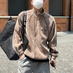 Threebooy 23AW Mens Corduroy Street Stand-Up Collar Cardigan Top Genderless Trend American Fashion Casual Simple Loose Jacket Unisex